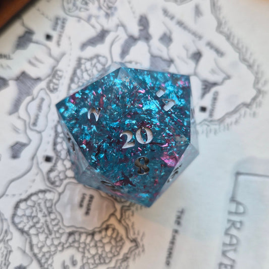 Blue and Pink Metallic Chonk D20 - 40mm