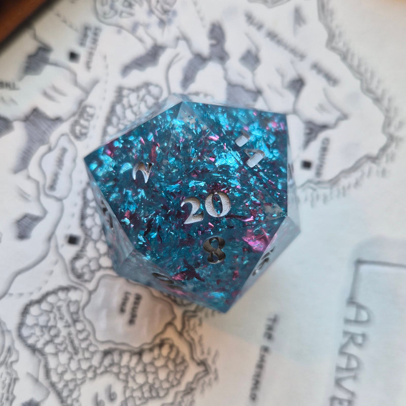 Blue and Pink Metallic Chonk D20 - 40mm